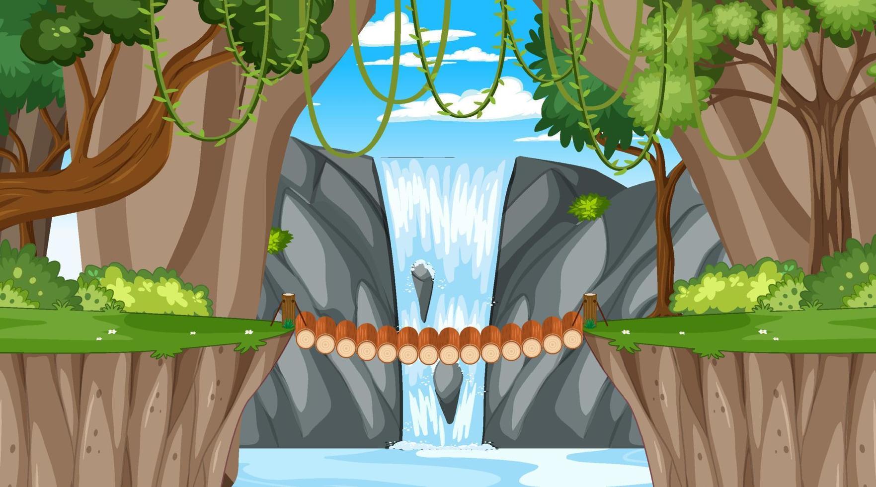 Nature scene with many trees and waterfall vector