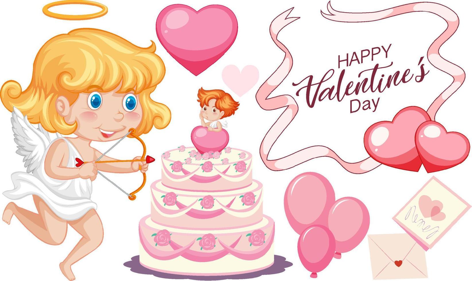 Valentine theme with cupid and big cake vector