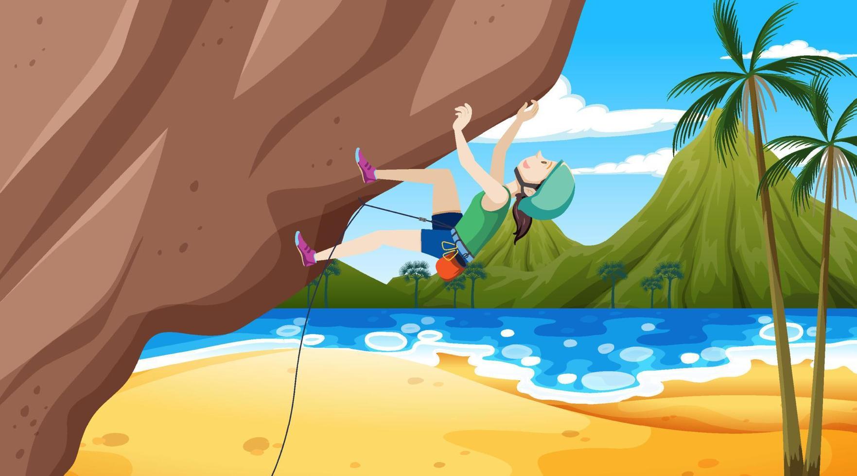 Rock climber on cliff outdoor scene vector