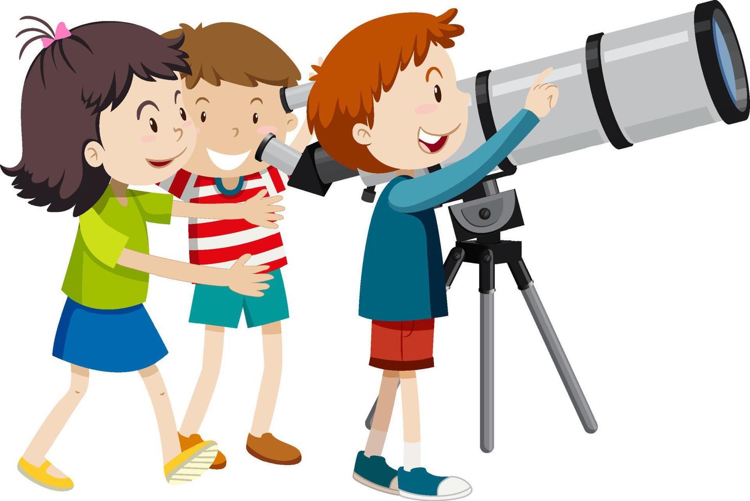 Children looking through telescope vector