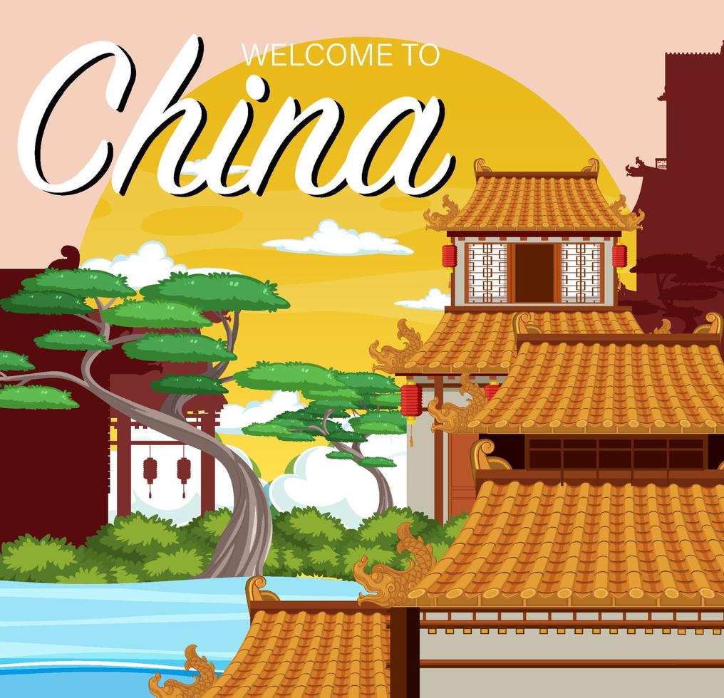 Chinese tradition house building background vector