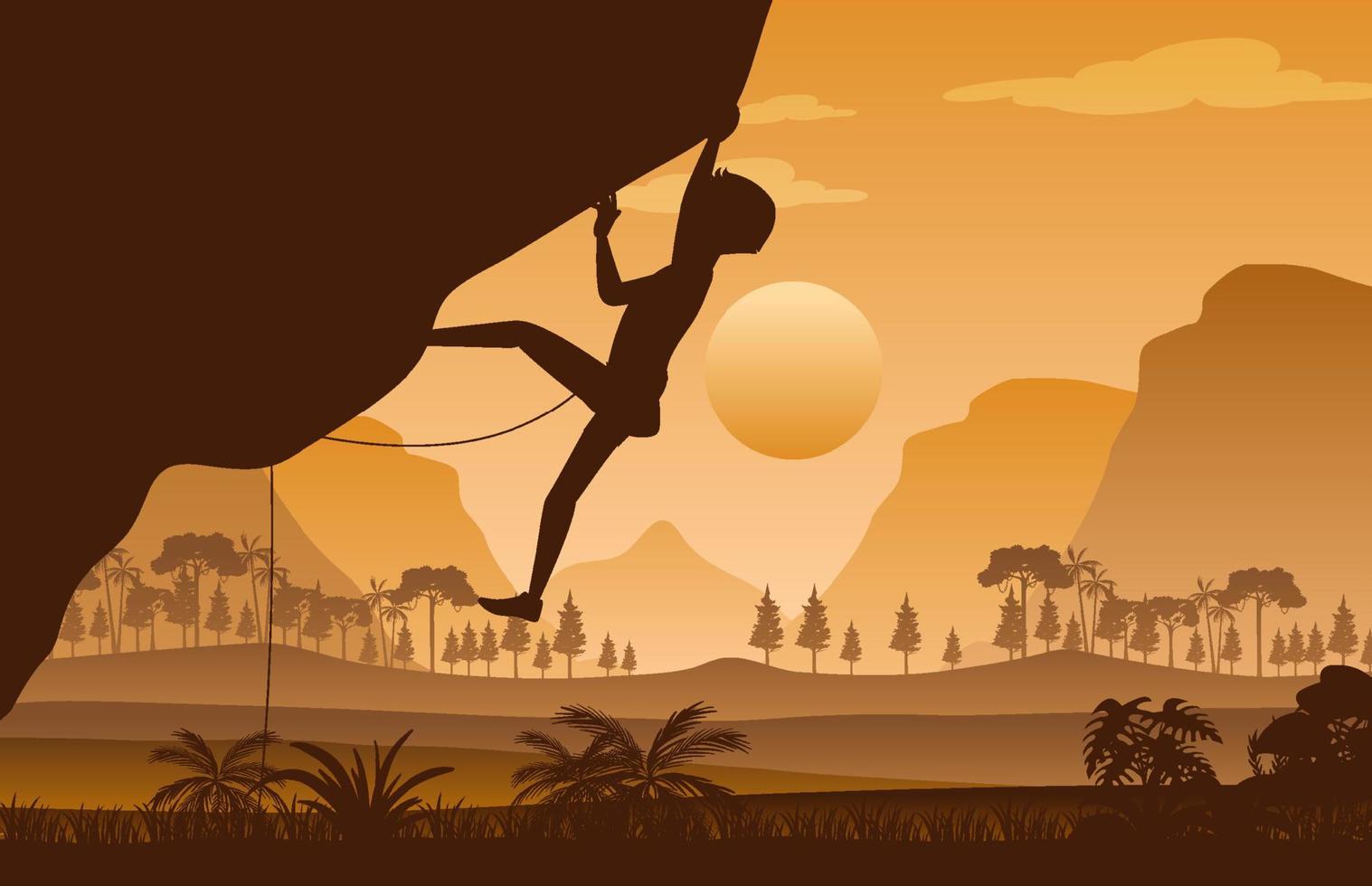 Silhouette rock climbing background vector