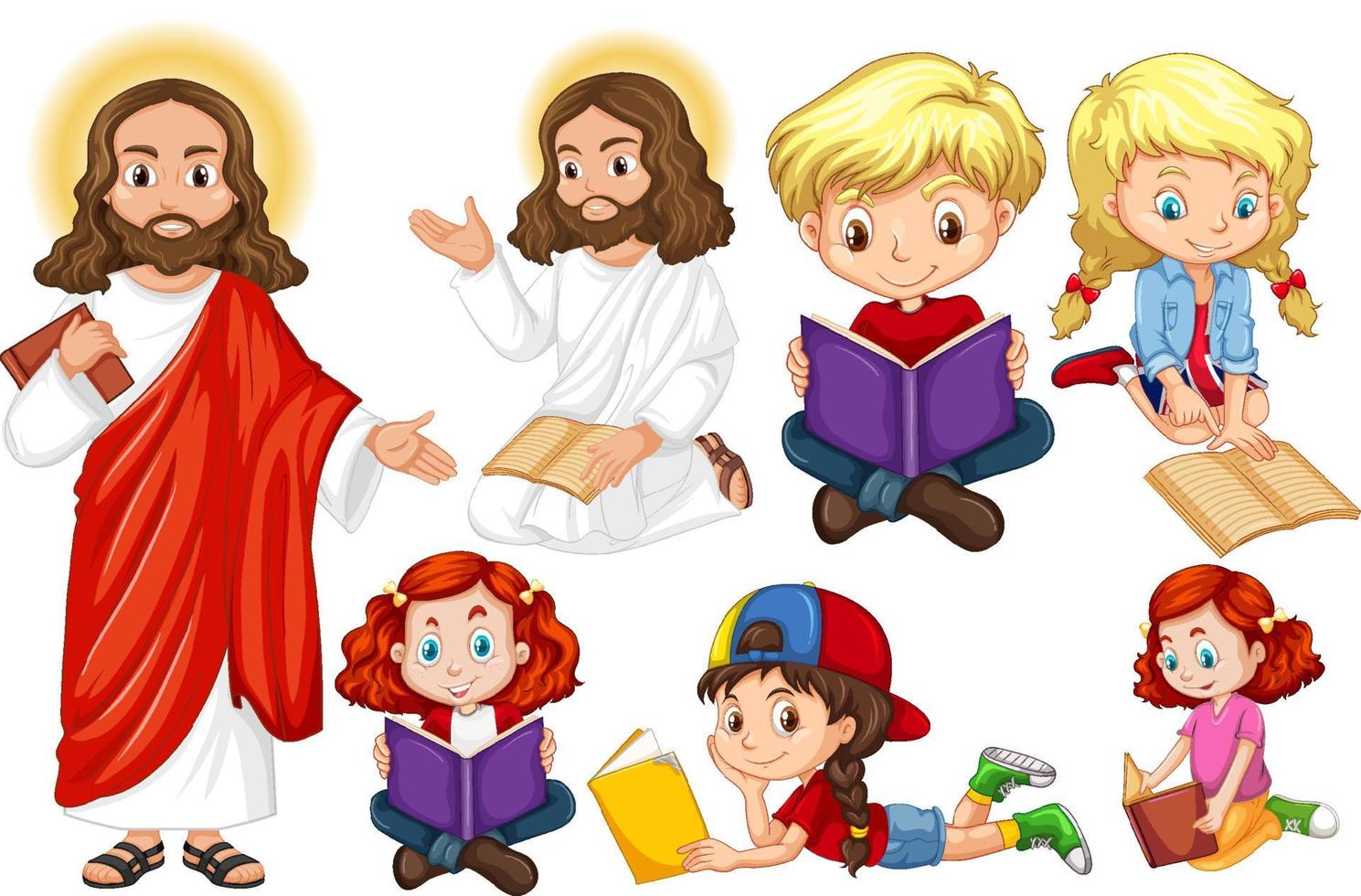 Holyman and kids reading book vector