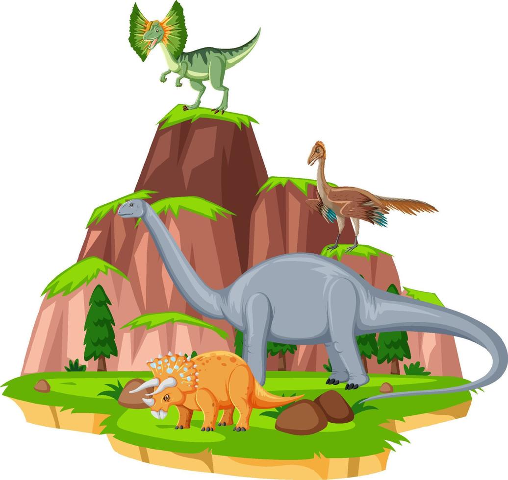 Scene with dinosaurs brontosaurus on island vector