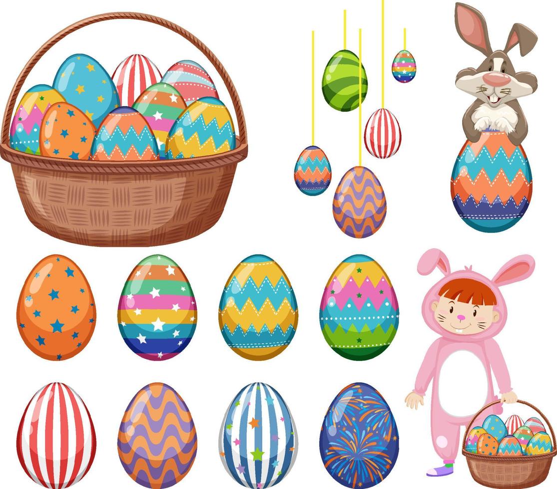 tema de pascua con conejito y huevos vector