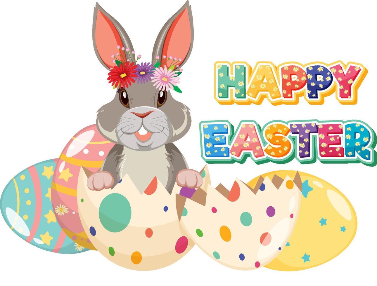 Happy Easter design with bunny and eggs vector