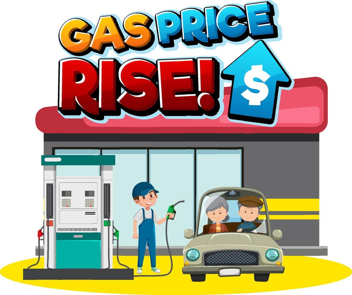 Gas station with gas price rise word logo vector