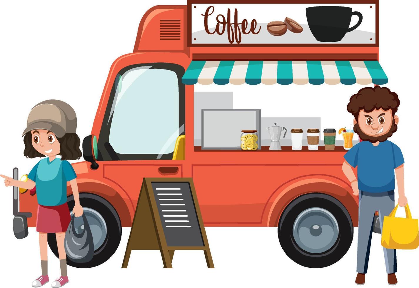 Customers standing by coffee truck vector