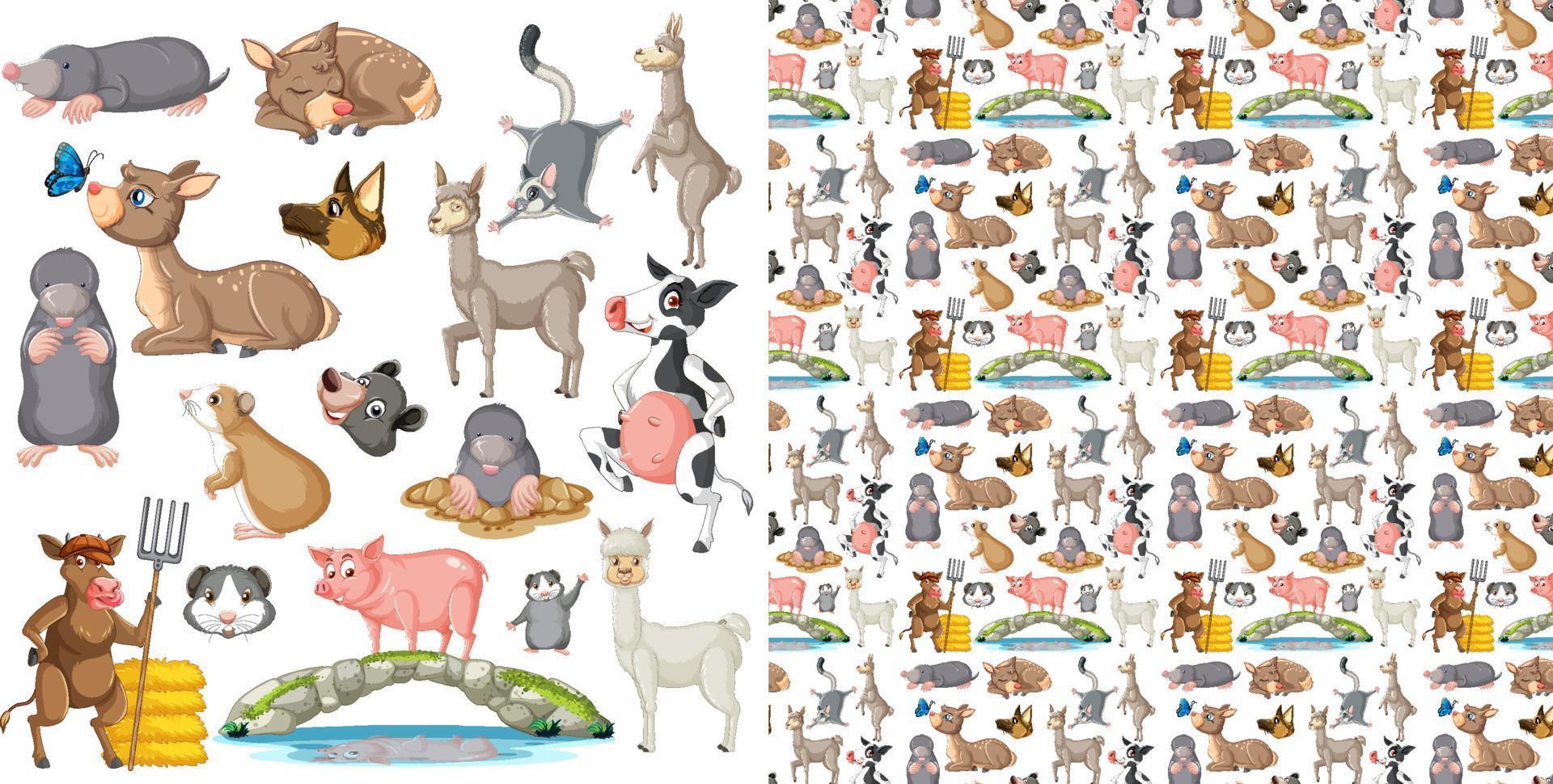 Seamless pattern with cartoon wild animals vector