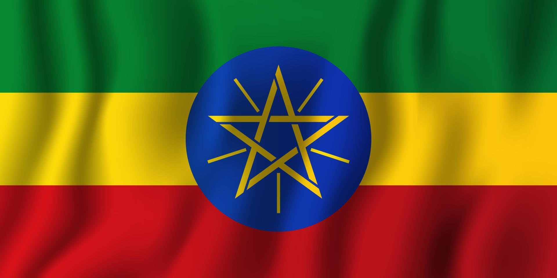 Ethiopia realistic waving flag vector illustration. National country background symbol. Independence day