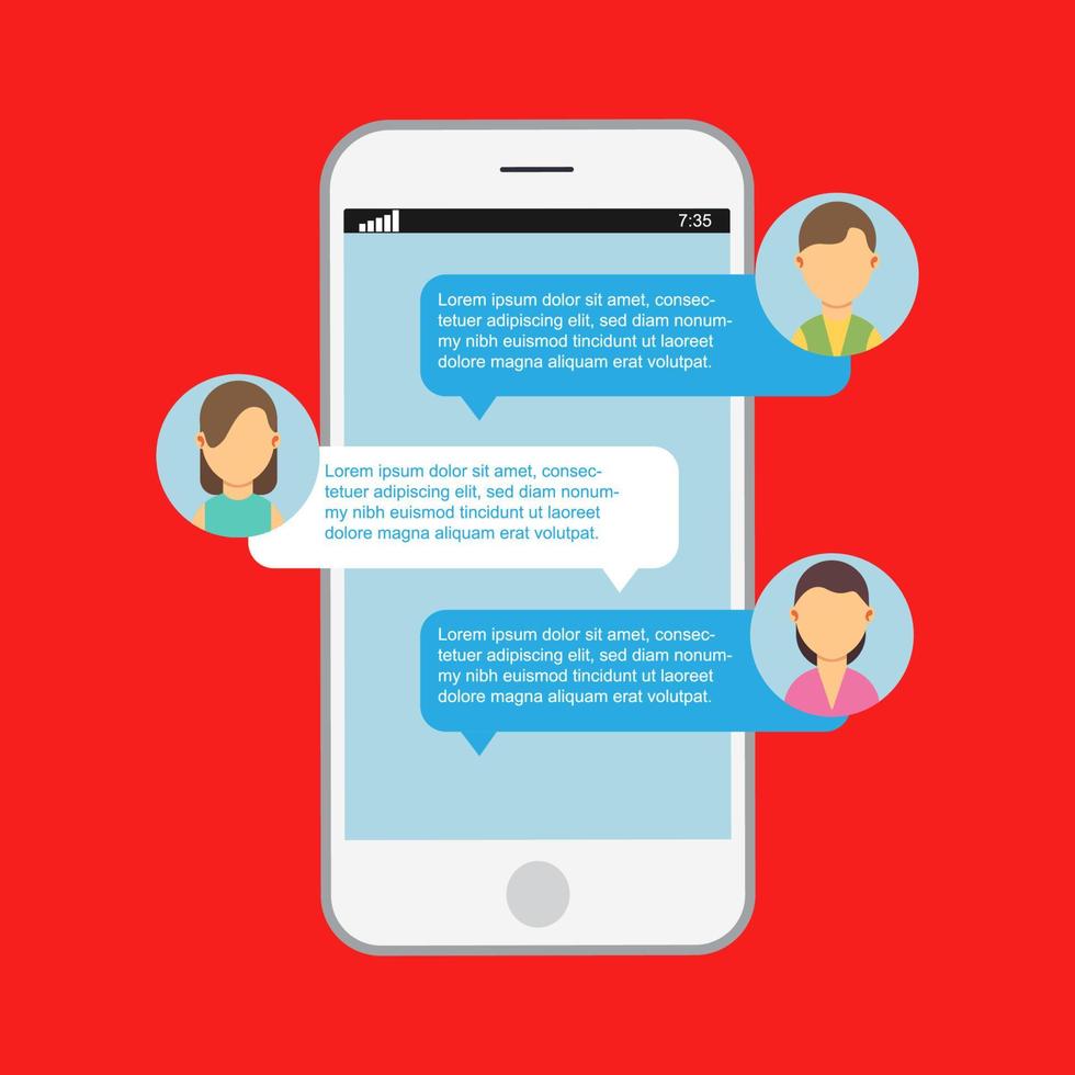 Communication online chat. Web notification messenger mobile speech isolated. App website dialog phone vector. Display message on device screen. Social bubble discussion smartphone application media vector