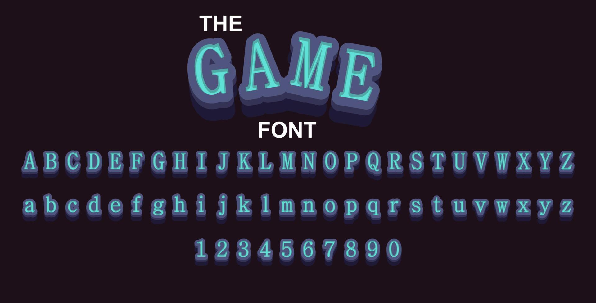 Game font and alphabet with numbers. Vector typography letter design.