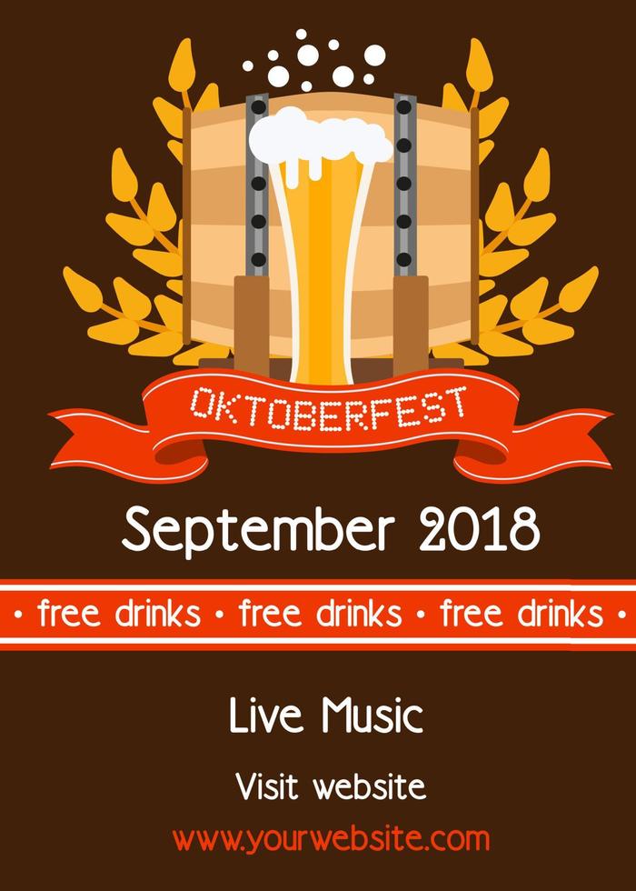 Oktoberfest celebration traditional decoration banner background. Bavarian glass beer illustration vector carnival invitation card. German festival party template concept