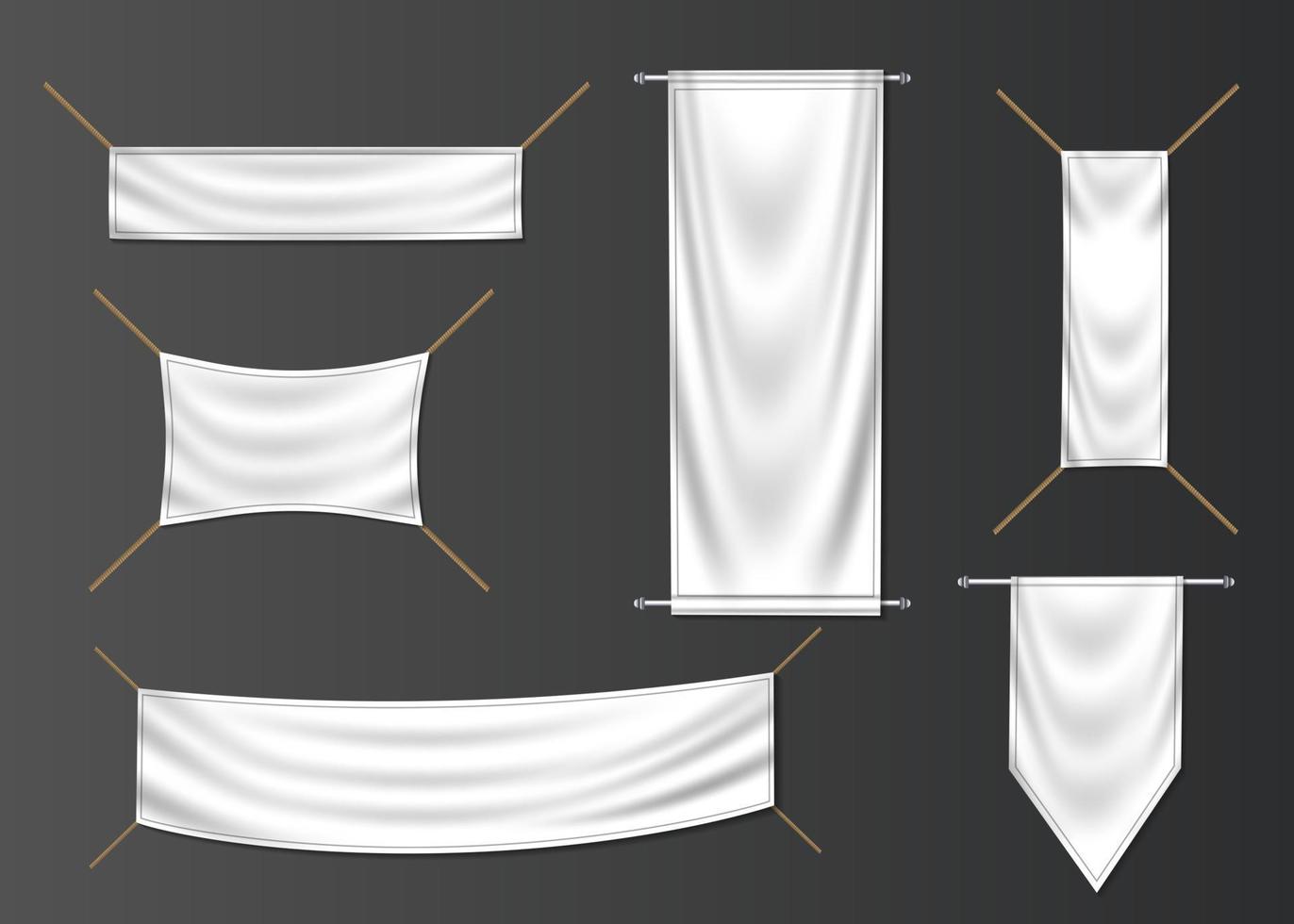 Textile banner and flag set. Fashion fabric creative blank vector art.