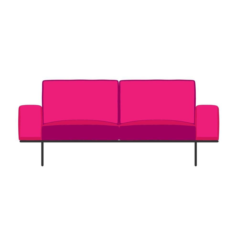 Pink sofa interior front view isolated on white vector illustration
