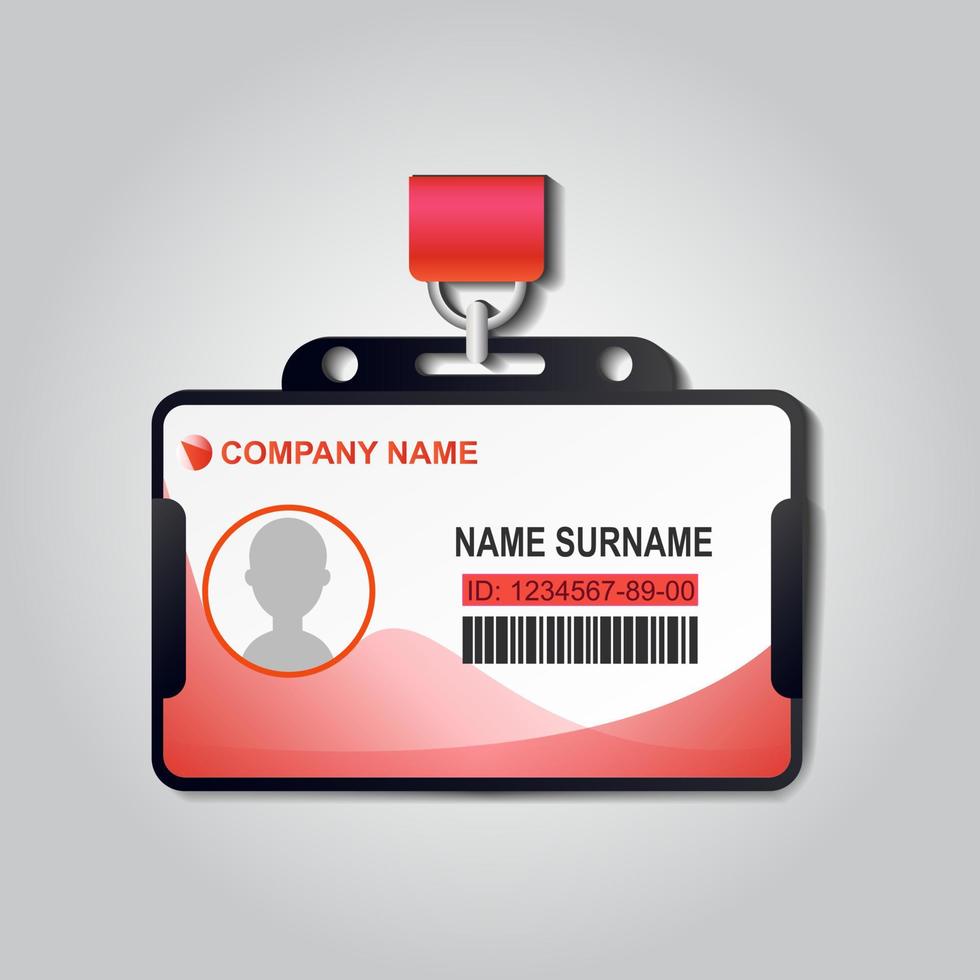 Realistic plastic ID card badge with lanyard vector. Identiry business mockup illustration design. Security access blank template vector