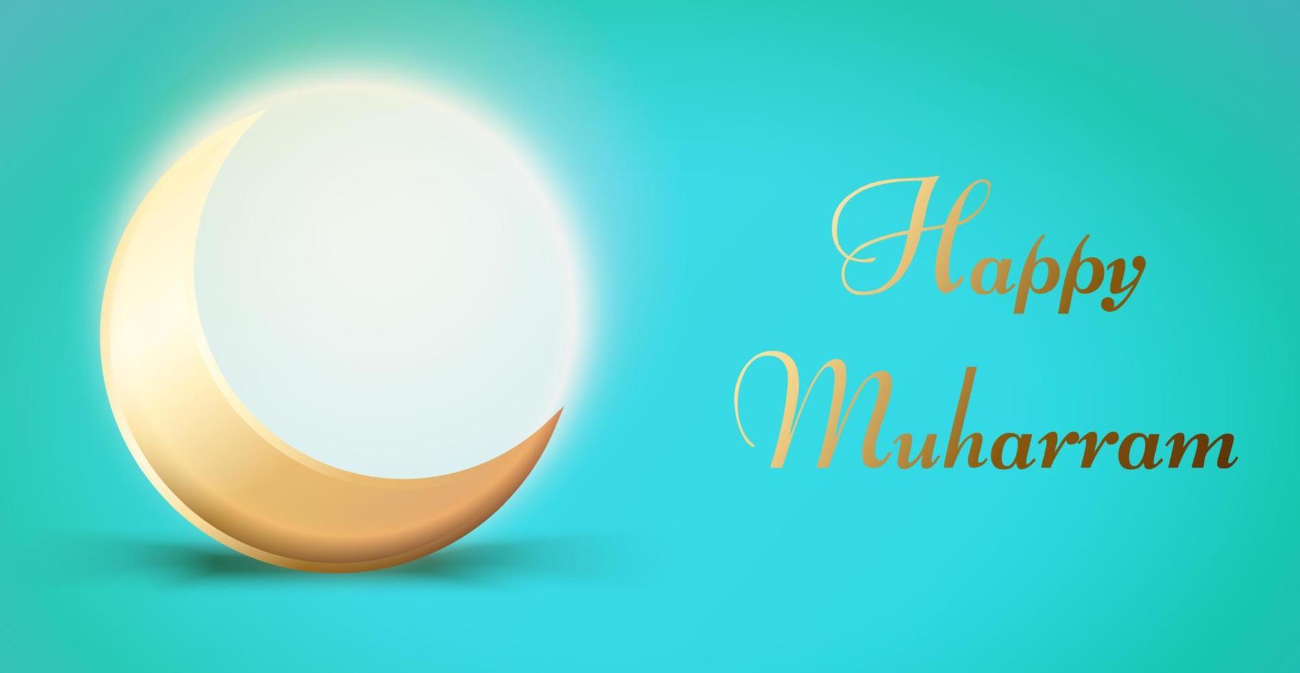 feliz muharram hajj religión celebración día plantilla de banner. logotipo de la noche de fiesta año nuevo islámico ramadán. árabe luz tema mubarak ied caligrafía de fondo. arte vectorial luna mes santo espiritual. vector