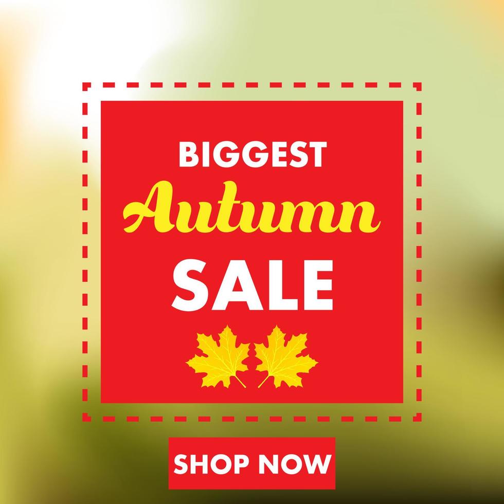 Autumn sale yellow fall leaves background. Colorful foliage nature element banner vector. Business retail abstract decoration space. Color poster blank template design. September offer red discount vector