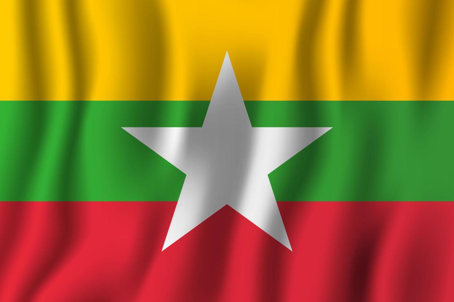 Myanmar realistic waving flag vector illustration. National country background symbol. Independence day