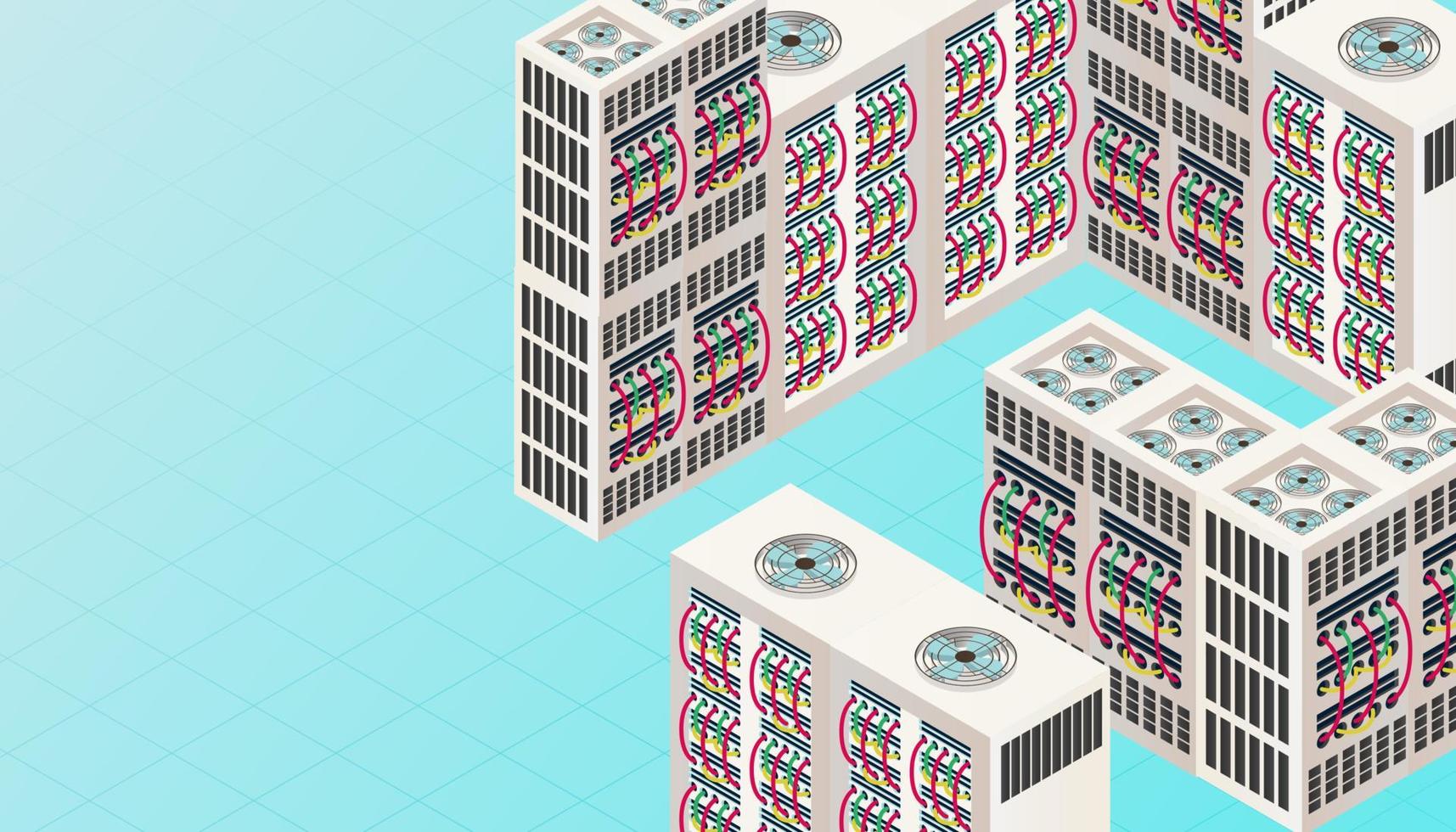 Data network isometric 3D connectrion technology banner. Business digital service vector illustration.
