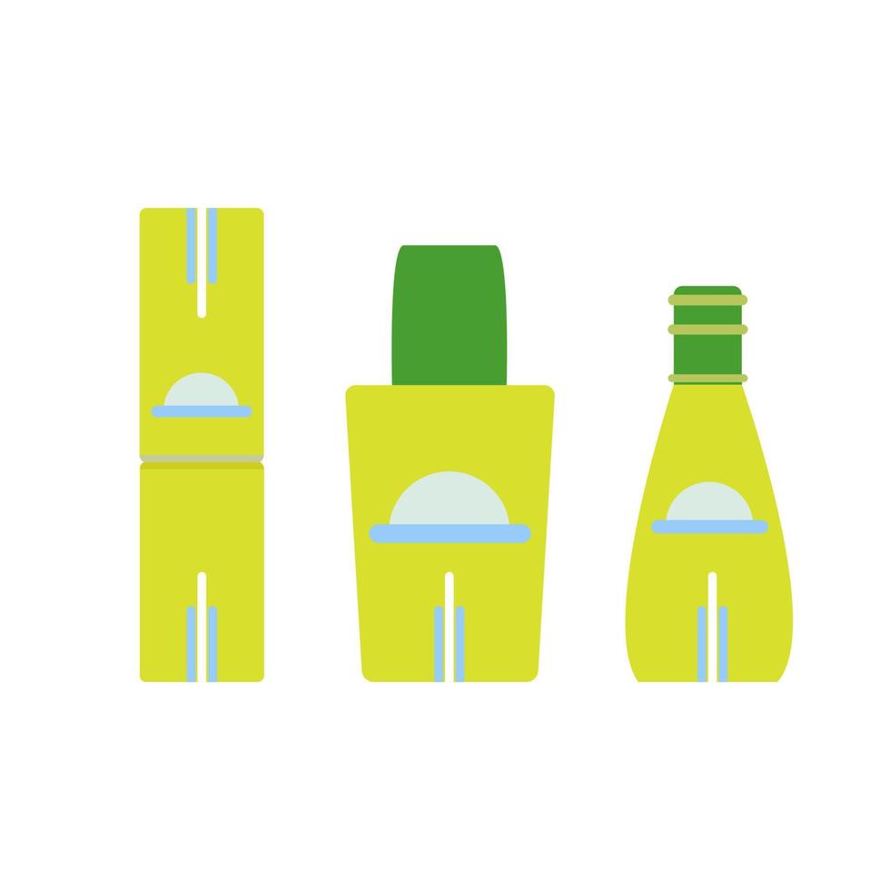 botella conjunto vector icono cosmético ilustración aislada. vidrio diseño plástico fondo embalaje bebé aceite
