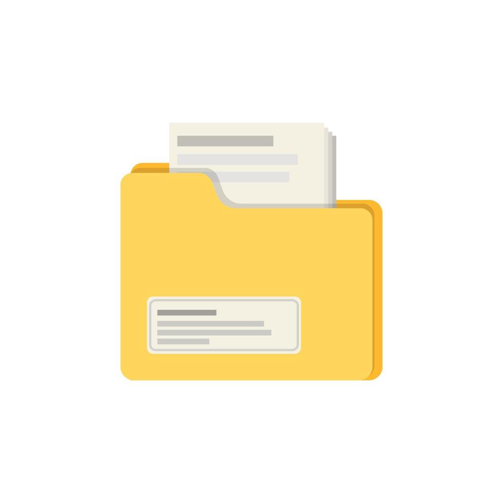 Yellow color folder with files icon vector flat illustration design. Isolated on white white background