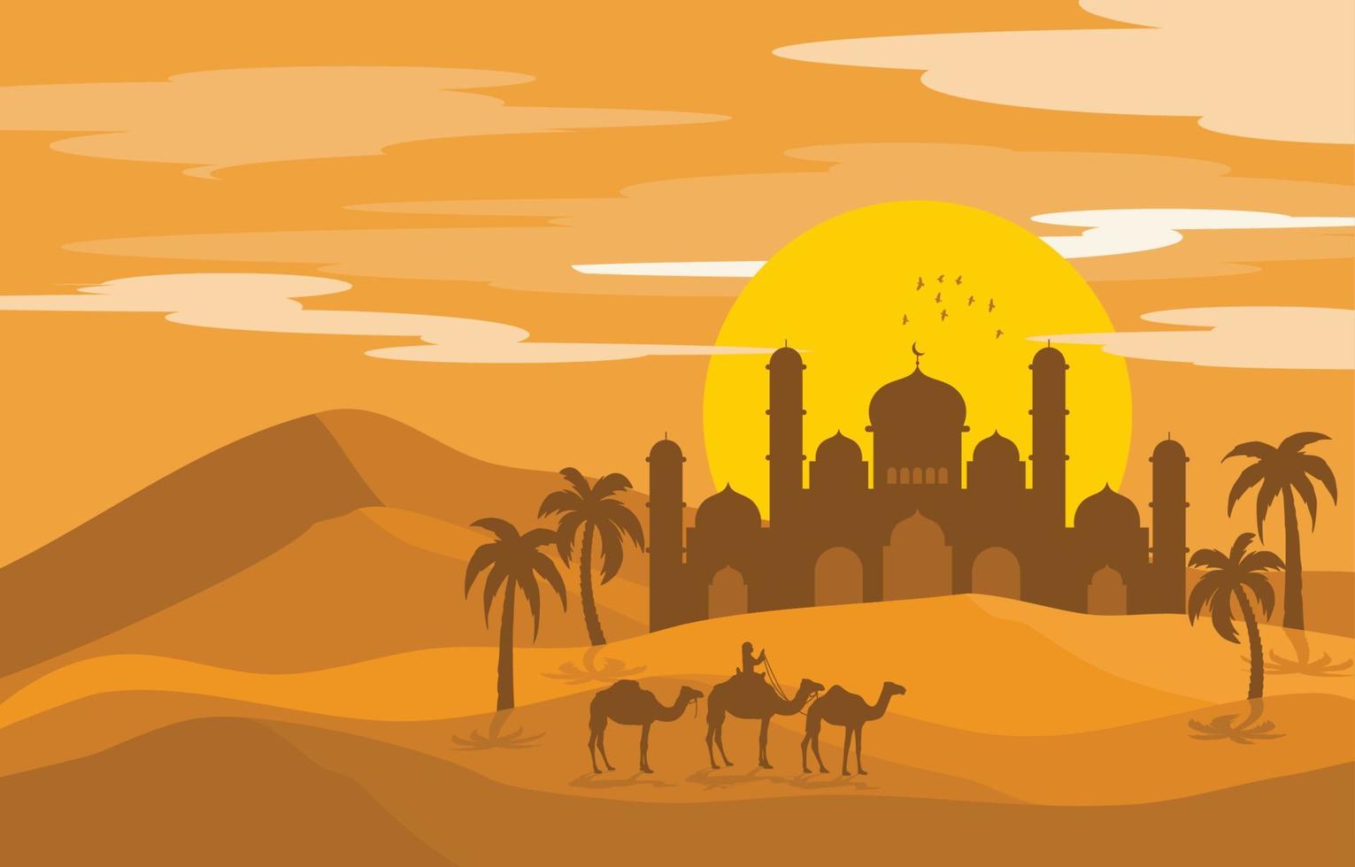 fondo de mezquita en medio del desierto vector