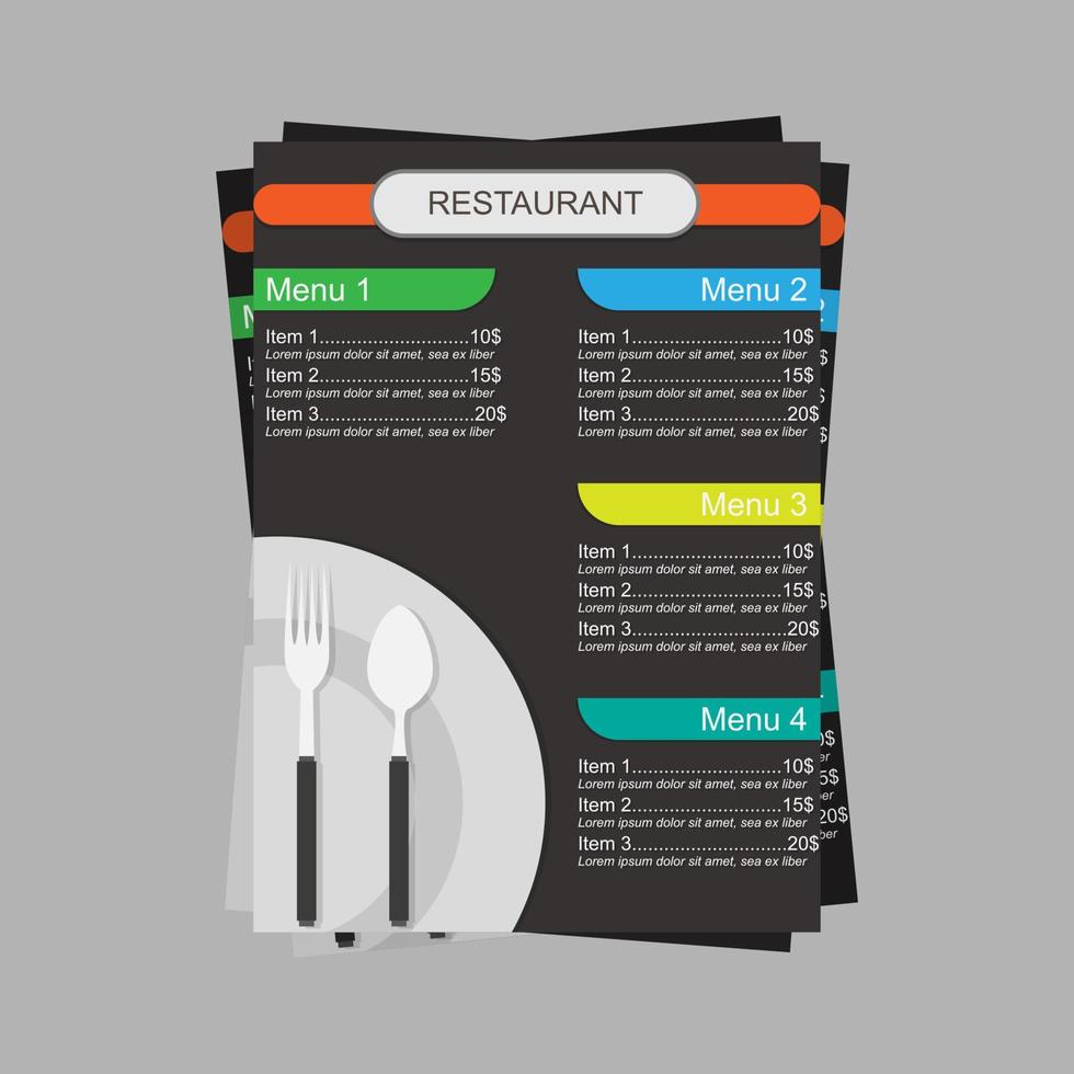 Resturant menu with cutlery flat vector concept illustration design template