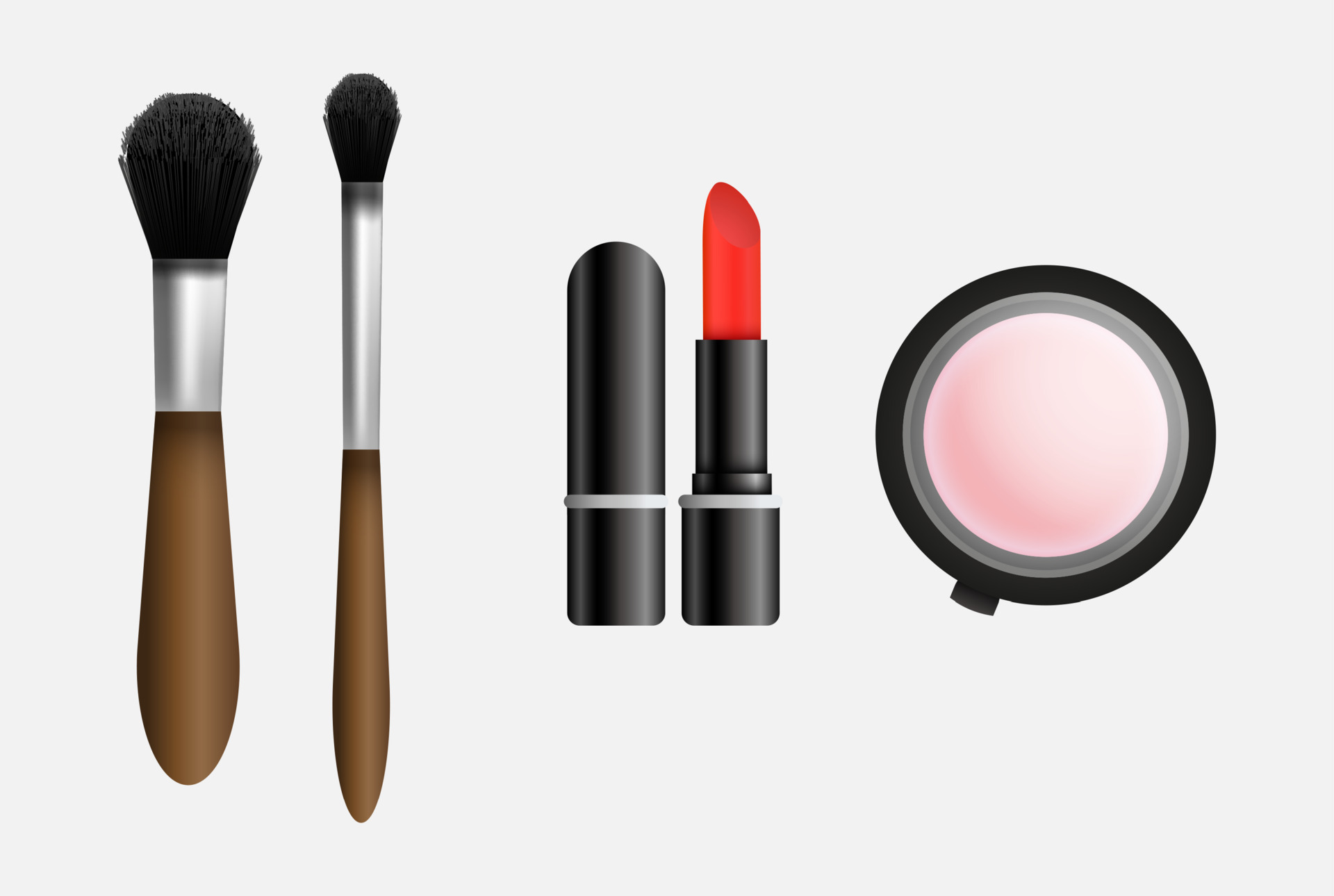 Realistic 3d makeup vector set cosmetic. Eyeliner brush, lipstick and