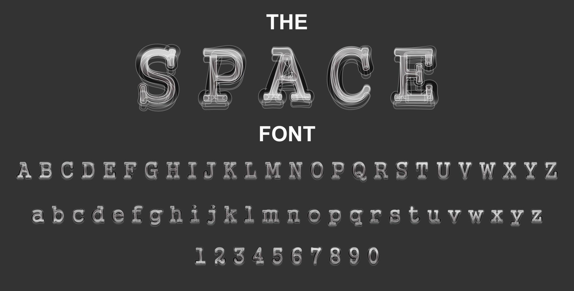 Space font and alphabet with numbers. Vector typography letter design.