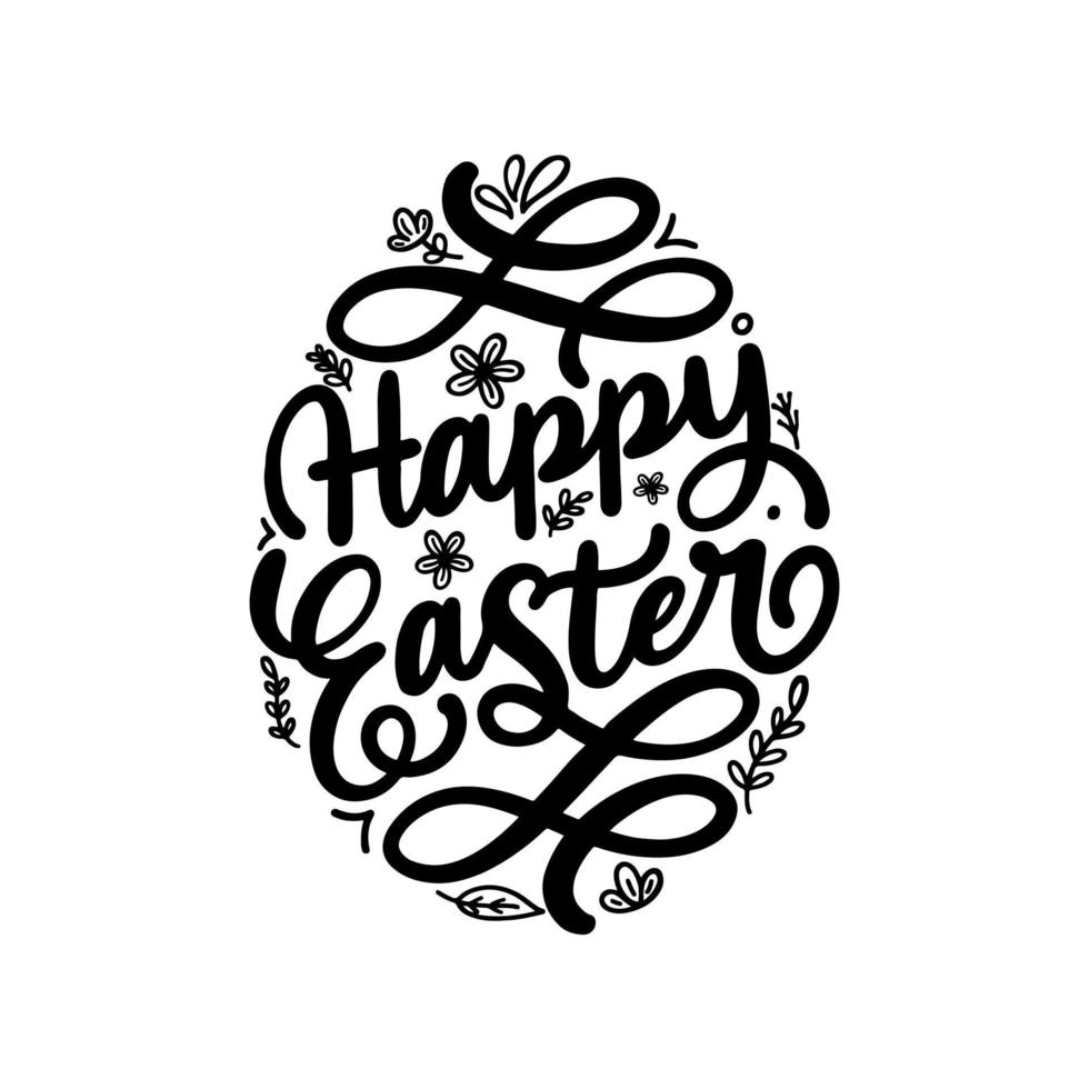 Happy Easter vector Colorful greeting card with flowers eggs lettering calligraphy. Happy Easter lettering greeting card. Hand-drawn lettering poster for Easter. Happy Easter quotes vector.