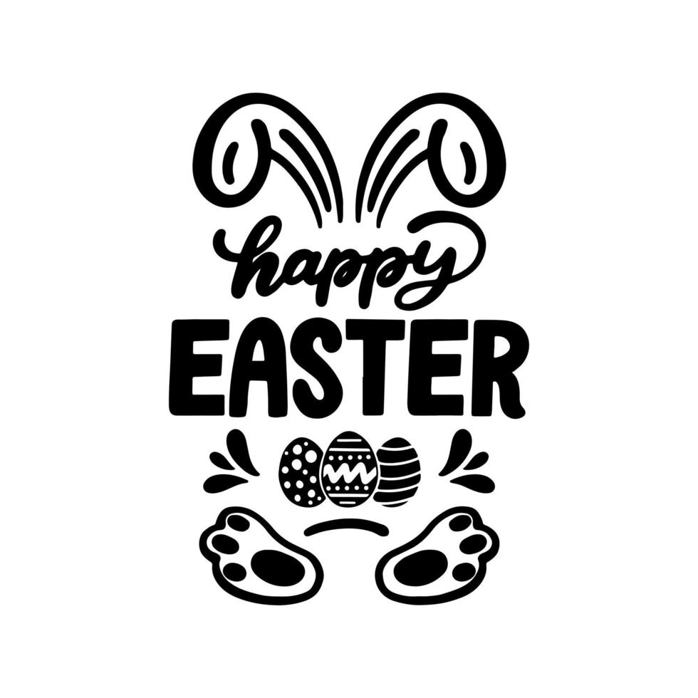 Happy Easter vector Colorful greeting card with flowers eggs lettering calligraphy. Happy Easter lettering greeting card. Hand-drawn lettering poster for Easter. Happy Easter quotes vector.