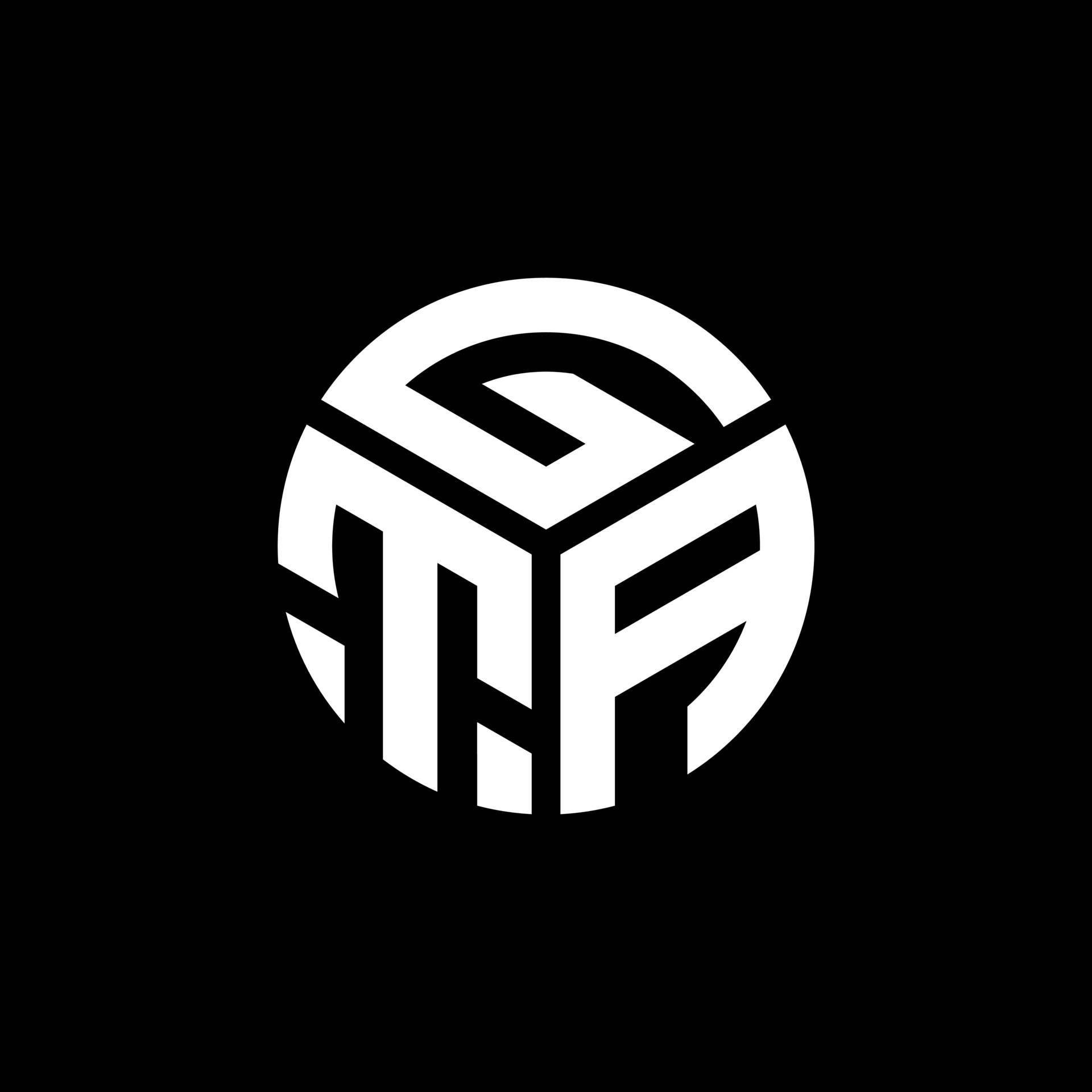 GTA letter logo design on black background. GTA creative initials