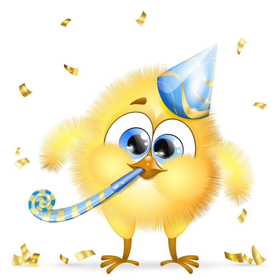 Chick with Birthday cap and whistle blower vector