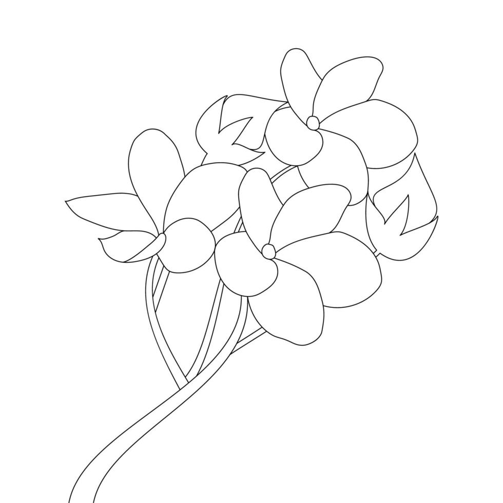 diseño de arte de línea de flor natural sobre fondo blanco para colorear página vector