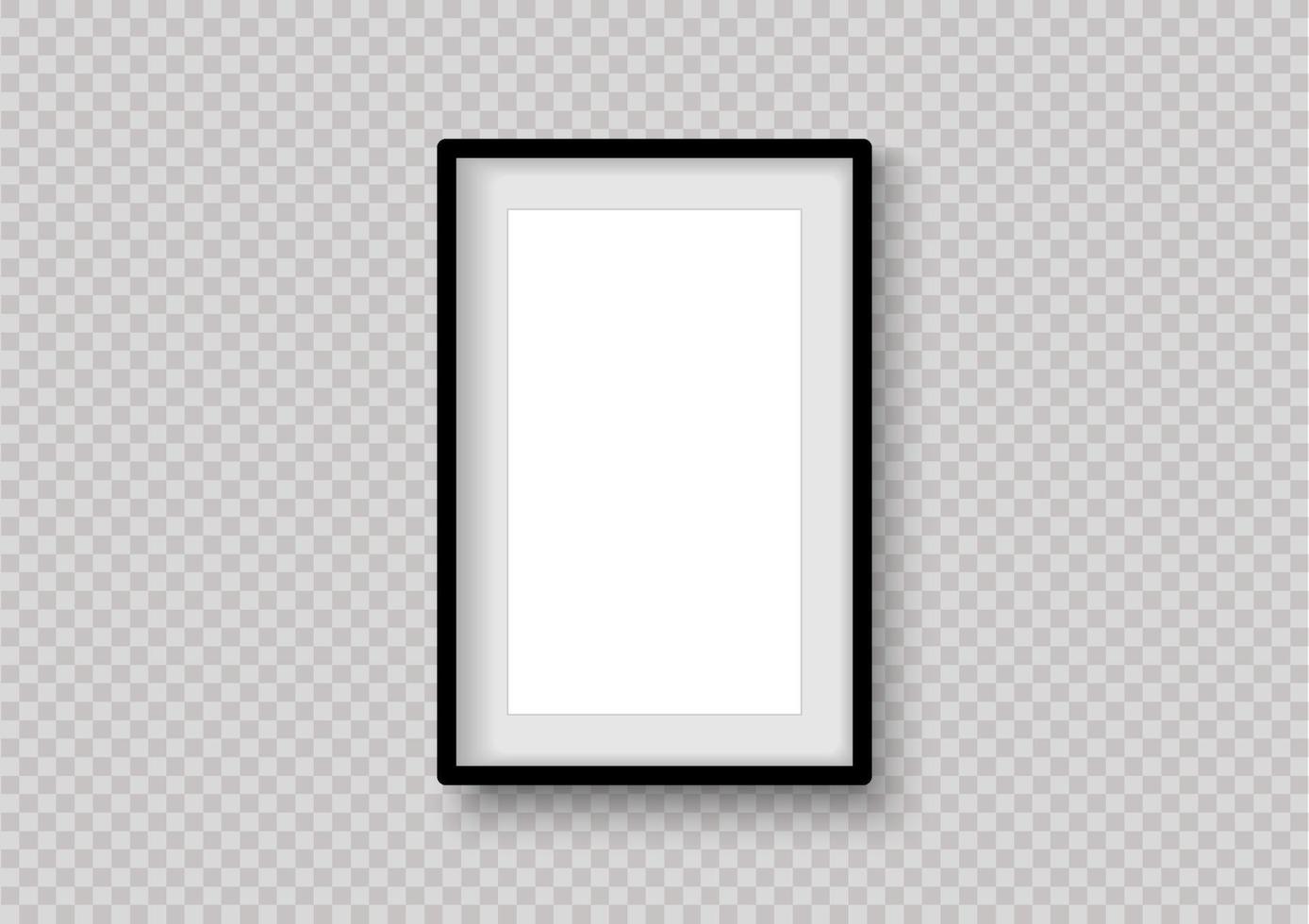 Vertical black photo frame object. Mock up for composition object with shadow. Realistic vertical isolated template. Vector illustrator.