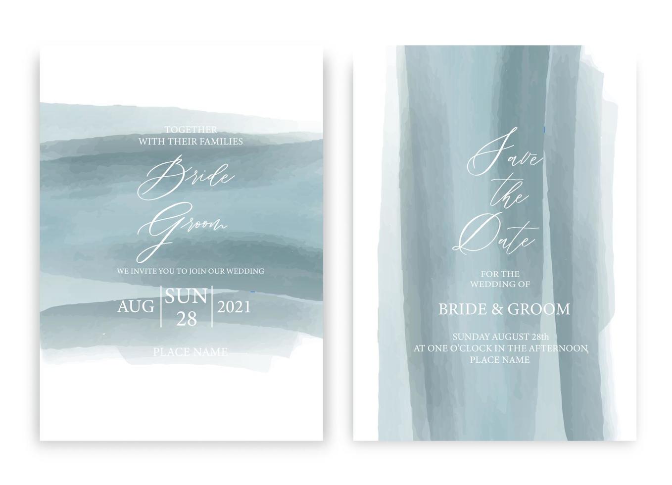 tarjeta de invitación de boda diseño de colección de estilo acuarela de onda marina, fondo de textura de acuarela, folleto, plantilla de invitación, vector