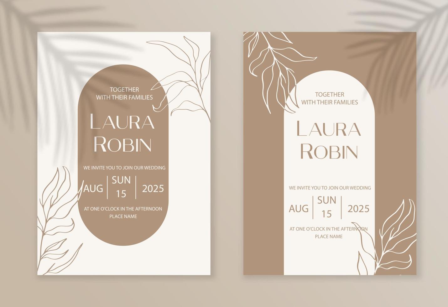 Luxury arch wedding invitation card background with botanical leaves and twigs. Abstract floral art background vector design for wedding and vip cover template.