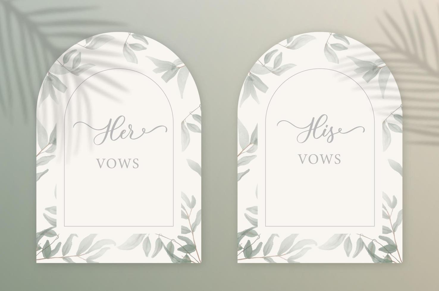 His, Her vows. Wedding invitation card background with green watercolor botanical leaves. Abstract floral art background vector design for wedding and vip cover template.