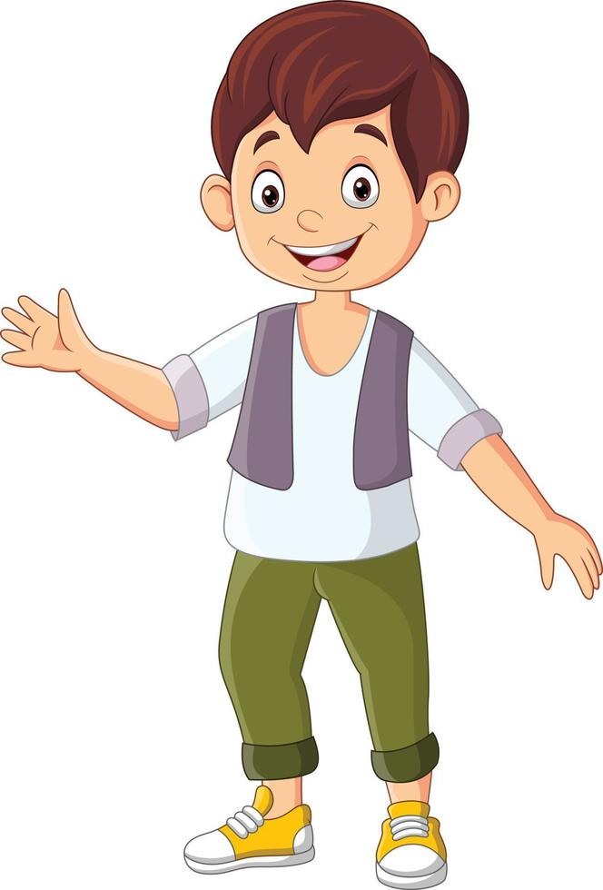 Cartoon cute little boy waving hand vector