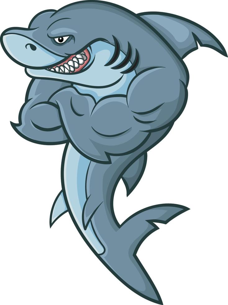 Cartoon angry shark mascot on white background vector