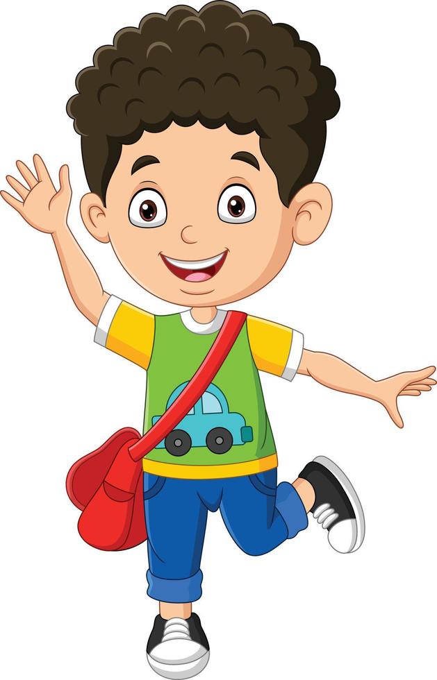 Happy school boy waving hand vector