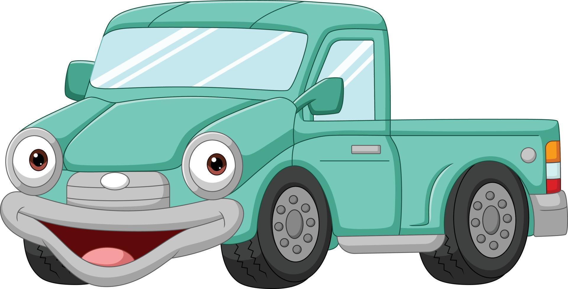 Cartoon funny green car pickup mascot vector