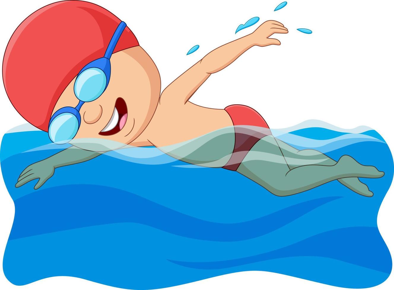 Cartoon little boy swimmer in the swimming pool vector