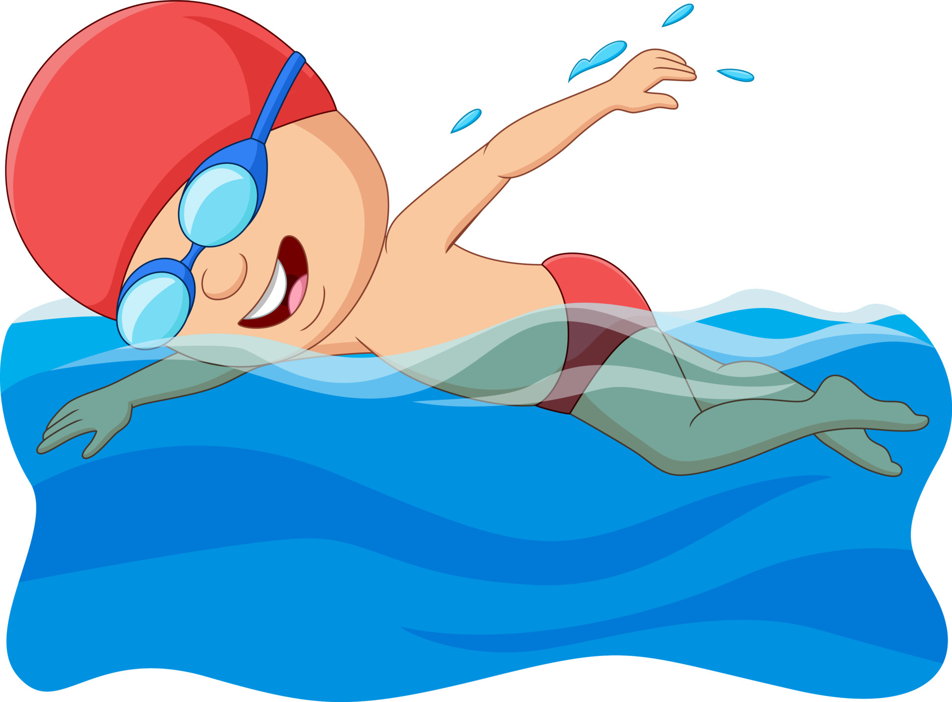 Cartoon little boy swimmer in the swimming pool 7098161 Vector Art at  Vecteezy