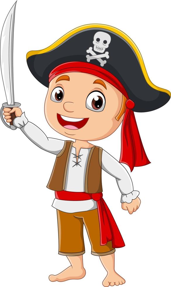 Cartoon pirate boy holding a sword vector