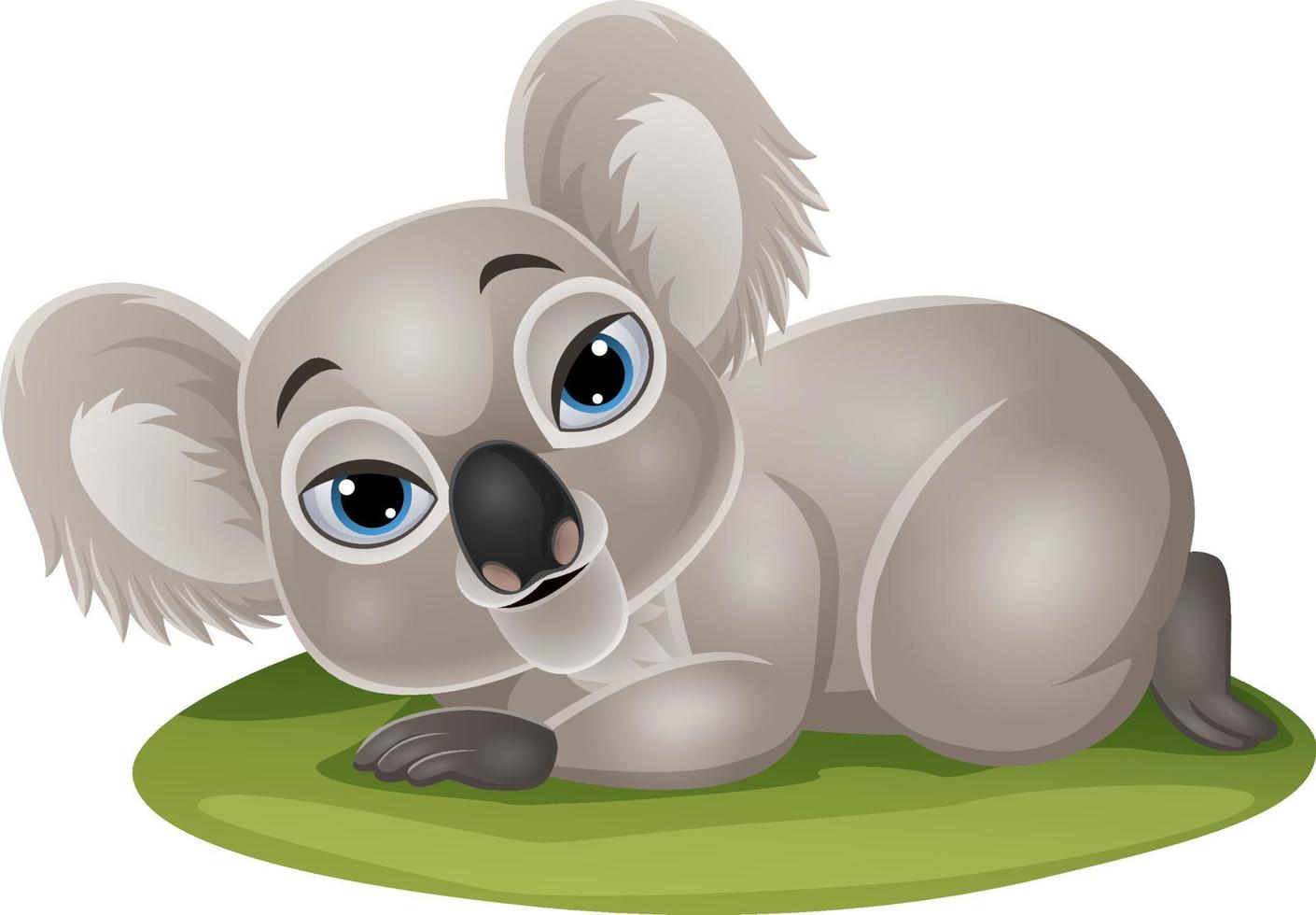 Cartoon funny baby koala lying down in the grass vector