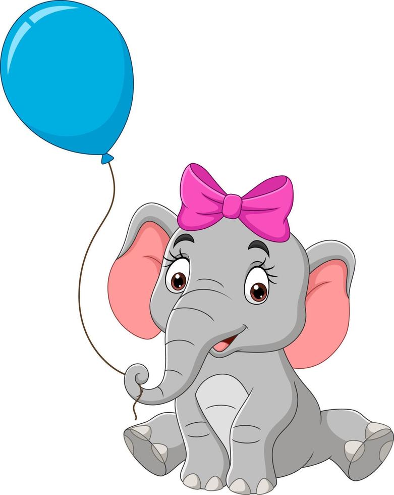 elefante de dibujos animados con un globo azul vector