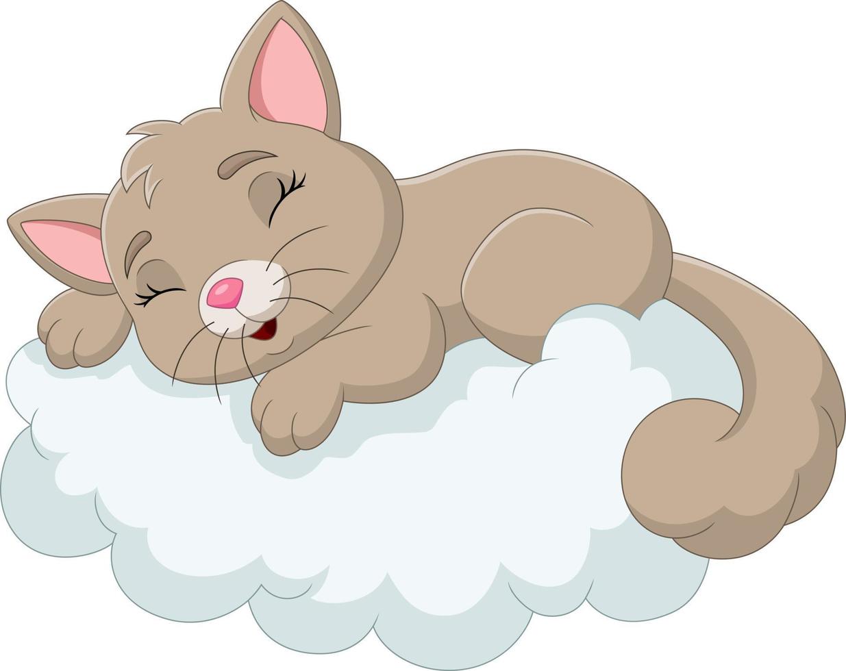 Cartoon baby cat sleeping on the clouds vector