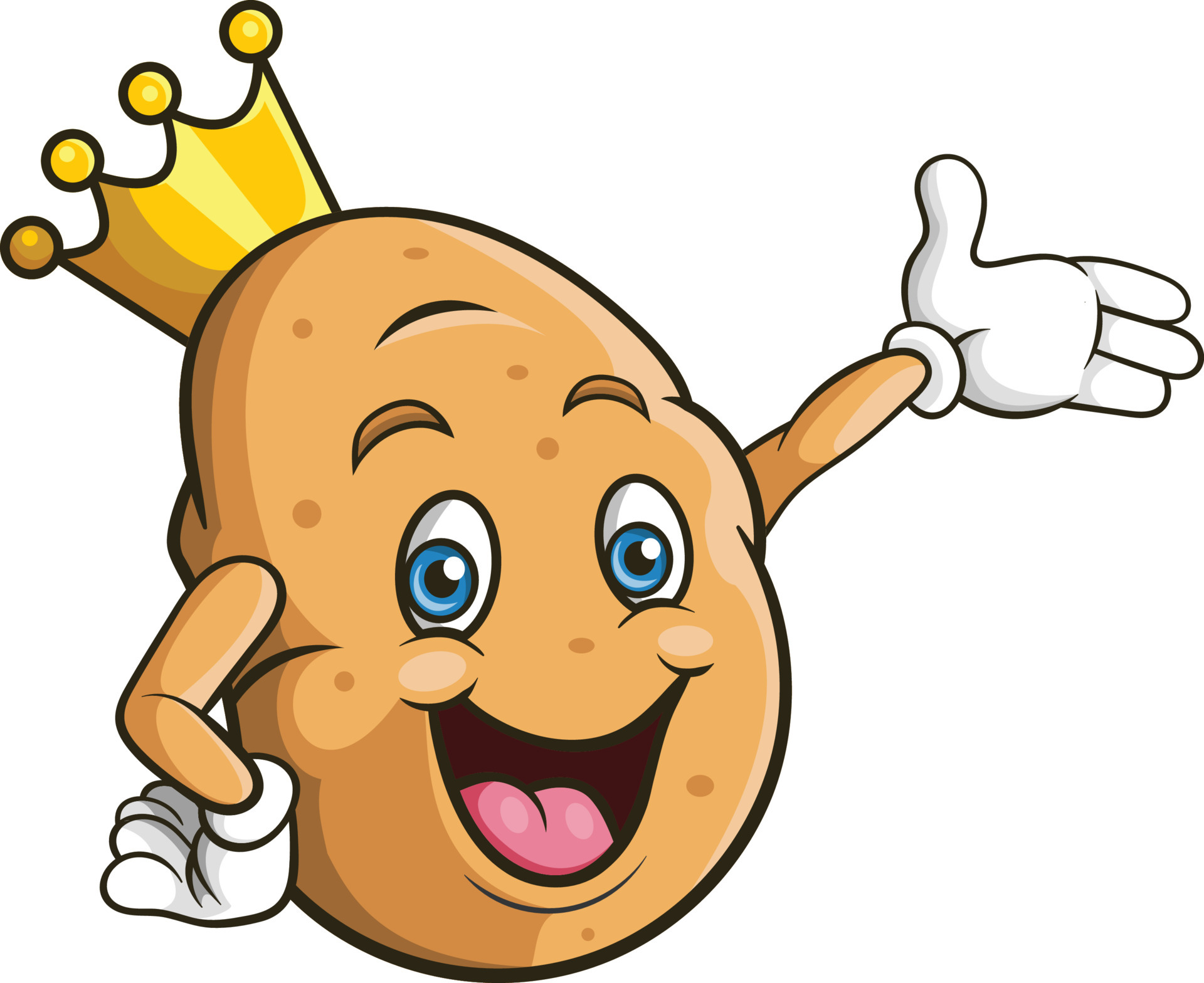 Cartoon happy king potato presenting 7098202 Vector Art at Vecteezy